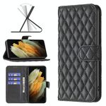 Per Samsung Galaxy S21 Ultra 5G Diamond Lattice Wallet Flip Phone Case (nero)