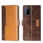 Per OUKITEL C25 Custodia per telefono in pelle con fibbia laterale a contrasto (marrone scuro + oro)