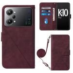 Per OPPO K10 Pro 5G Crossbody 3D Custodia in pelle con vibrazione in rilievo (rosso vino)