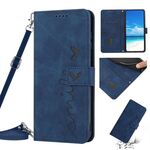 Per OPPO A55s Custodia per telefono in pelle con motivo a cuore Skin Feel con cordino (blu)