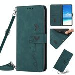 Per OPPO A96 Custodia per telefono in pelle con motivo a cuore Skin Feel con cordino (verde)