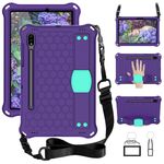 For Samsung Galaxy Tab S8 / Tab S7 Honeycomb Design EVA + PC Tablet Case with Strap(Purple+Mint Green)