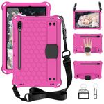 For Samsung Galaxy Tab S8 / Tab S7 Honeycomb Design EVA + PC Tablet Case with Strap(Rose Red+Black)