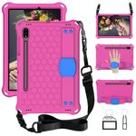 For Samsung Galaxy Tab S8 / Tab S7 Honeycomb Design EVA + PC Tablet Case with Strap(Rose Red+Blue)