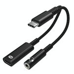 A15-1 USB-C / Type-C maschio a PD 30W USB-C / Type-C Carica + 3.5mm AD AUDIO AUDIO ADAPPER AUTOCOMPATORE (Nero)