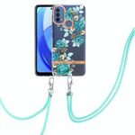 Per Motorola Moto E20 / E30 / E40 Fiori serie TPU Cassa del telefono TPU con cordino (rosa blu)