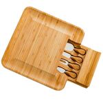 Scheda di formaggio di bambù con taglierina piastra del cassetto del formaggio, dimensioni: 33x33x3.5cm (quadrato)
