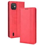 Per Wiko Y82 Magnetic Fibbia Magnetica Retro Crazy Horse Pelle Custodia in pelle (rosso)