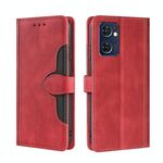 Per OPPO Trova X5 Lite Skin Feel Steel Cappello da paglia Cassa del telefono in pelle con fibbia magnetica (rosso)