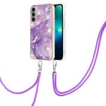 Per Motorola Moto G200 Cassa del telefono IMD TPU di marmo elettroplatante con cordino (viola 002)