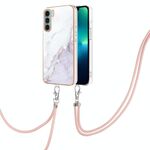 Per Motorola Moto G200 Cassa del telefono IMD TPU in marmo elettroplatante con cordino (bianco 006)