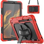 Per Samsung Galaxy Tab S8 11 pollici SM-X700 Silicone + PC Tablet Case con tracolla (rosso + nero)