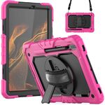 Per Samsung Galaxy Tab S8 11 pollici SM-X700 Silicone + PC Tablet Case con tracolla (rosa rossa + nero)