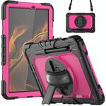 Per Samsung Galaxy Tab S8 11 pollici SM-X700 Silicone + PC Tablet Case con tracolla (nero + rosa rossa)