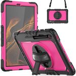 Per Samsung Galaxy Tab S8 + 12,4 pollici SM-X800 Silicone + PC Tablet Case con tracolla (nero + rosa rossa)