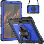 Per Samsung Galaxy Tab S8 + 12,4 pollici SM-X800 Silicone + Custodia tablet PC con tracolla (nero + blu scuro)