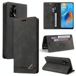 Per OPPO F19 / A74 Sensazione della pelle Pennello antifurto Caso in pelle flip orizzontale con supporto e carte e portafoglio (nero)