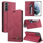 Per Samsung Galaxy S21 5G Sensazione della pelle Pennello antifurto Caso in pelle flip orizzontale con supporto e carta Slot & Portafoglio (vino rosso)