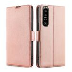 Per Sony Xperia 1 III Ultra-sottile fibbia laterale a tensione PU + TPU Custodia in pelle flip orizzontale con supporto e slot per schede (oro rosa)