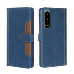 Per Sony Xperia 5 III Skin Feel Cappello da paglia Cappello Magnetico Caso di cuoio orizzontale in pelle PU con titolare e slot per schede e portafoglio (blu)