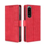 Per Sony Xperia 5 III Skin Feel Struttura di coccodrillo Trama magnetica Chiusura a ginnastica orizzontale Flip PU Custodia in pelle con supporto e carte Slot & Portafoglio (rosso)