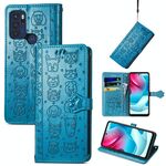 Per Motorola Moto G60s Lovely Cat and Dog Embossing Pattern Cassa del telefono orizzontale in cuoio orizzontale con titolare e schede e portafoglio e portafoglio e cartone animato chiusura e cordino (blu)