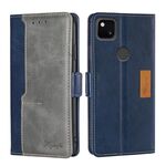 Per Google Pixel 4A Retro Texture Contrast Colore Fibbia Colore Flip Pelle Custodia in pelle flip con supporto (blu + grigio)