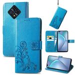 Per infinix zero 8 custodia in pelle in rilievo a quattro foglie con cordino e slot per schede e portafoglio e portafogli e supporto (blu)