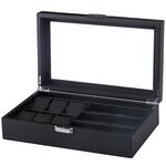 6 + 3 orologio in PU Custodia in fibra di carbonio in fibra di carbonio PU Skin Glasses Box Box (nero)