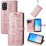 Per DOOGEE N40 Pro Cat e Cane Giacini in pelle orizzontale in pelle orizzontale con supporto e carta Slot & Portafoglio e cordino (oro rosa)