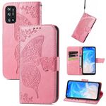 Per Doogee N40 Pro Butterfly Love Flowers Embossed Horizontal flip custodia in pelle con supporto e carte Slot & Portafoglio e cordino (rosa)