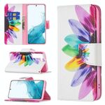 Per Samsung Galaxy S22 5G Colorato modello di disegno orizzontale flip custodia in pelle con supporto e carte slot e portafoglio (fiore del sole)