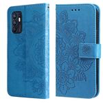 Per OPPO RENO6 4G 7-Petal Flowers Embossed flip custodia in pelle con supporto e slot per schede (blu)