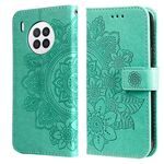 Per Huawei Nova 8i / onore 50 lite 7-petal fiori in rilievo in pelle flip custodia in pelle con supporto e slot per schede (verde)