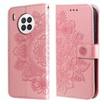 Per Huawei Nova 8i / Honor 50 Lite 7-Petal Flowers Embossed flip custodia in pelle con supporto e slot per schede (oro rosa)