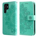 Samsung Galaxy S22 Uitra 5G 7-Petal Flowers Embossed flip custodia in pelle con supporto e slot per schede (verde)