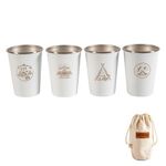 4 pezzi / set tazza di acciaio inox da picnic all'aperto con sacchetto di stoccaggio (bianco)