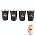4 pezzi / set tazza di acciaio inox da picnic all'aperto con sacchetto di stoccaggio (nero)