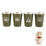 4 pz / set tazza di acciaio inox da picnic all'aperto con sacchetto di stoccaggio (verde dell'esercito)