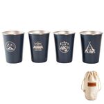 4 pezzi / set tazza di acciaio inox da picnic all'aperto con sacchetto di stoccaggio (blu scuro)