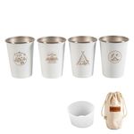 4 pezzi / set tazza di acciaio inox da picnic all'aperto con sacchetto di stoccaggio + supporto in silicone (bianco)