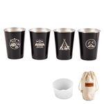 4 pezzi / set tazza di acciaio inox da picnic all'aperto con sacchetto di stoccaggio + supporto in silicone (nero)