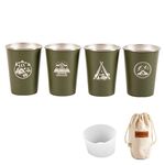 4 pz / set tazza di acciaio inox da picnic all'aperto con sacchetto di stoccaggio + supporto in silicone (verde dell'esercito)