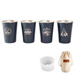 4 pezzi / set tazza di acciaio inox da picnic all'aperto con sacchetto di stoccaggio + supporto in silicone (blu scuro)