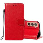 Per Samsung Galaxy S22 + 5G Cassa del telefono in pelle massello con supporto e carte Slot & Portafoglio e cordino (rosso)