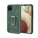 Cassa del telefono PU del supporto dell'anello per Samsung Galaxy A12 (verde scuro)