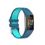 Per Fitbit Carica 5 doppio colore cinturino in silicone foro in metallo (verde blu)