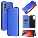 Per OnePlus Nord 2 5G texture in fibra di carbonio in fibra di carbonio flip orizzontale TPU + PC + custodia in pelle PU con slot per schede (blu)