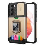 Per Samsung Galaxy S21 + Design della fotocamera scorrevole PC + Custodia antiurto TPU con porta anello e slot per schede (oro)