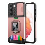 Per Samsung Galaxy S21 + Design della fotocamera scorrevole PC + Custodia antiurto TPU con porta anello e slot per schede (oro rosa)